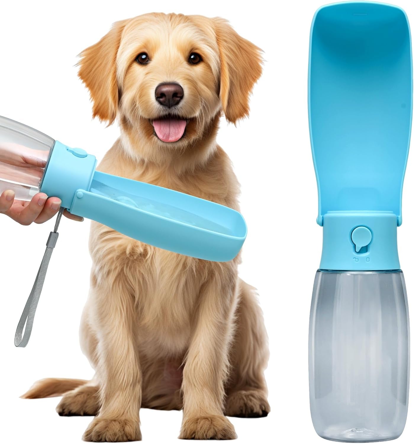 Dog Water Bottle, Leak Proof Portable Puppy Water Dispenser, Travel Puppy Water Bowl, Foldable Transparent Dog Water Bottle for Pets Outdoor Walking, Hiking, Travel, Food Grade Plastic - 19Oz Blue
