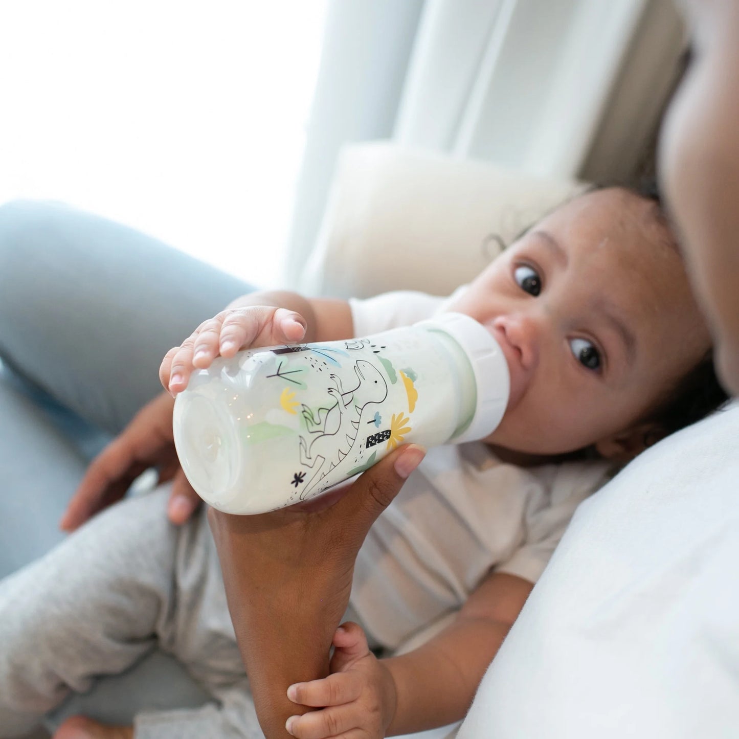 Natural Flow Anti-Colic Options+ Wide-Neck Baby Bottle, Dino Decos, 9Oz/270Ml, Level 1 Slow Flow, 0M+, 2 Pack