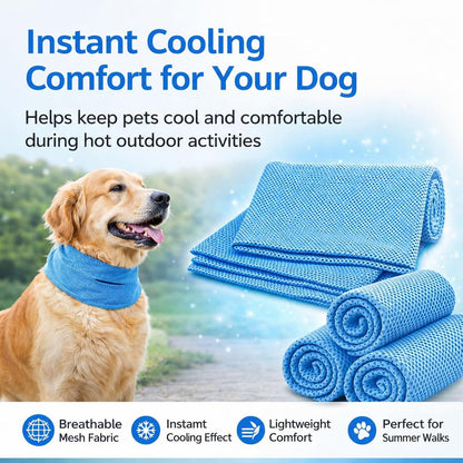 Instant Cooling Dog Bandana for Pet Scarf Soft Cool Mat Pet Collar – Eco-Friendly Breathable Polyester Dog Cooling Bandana for Dogs Puppy Bandana with Leash Hole (Blue, Small)