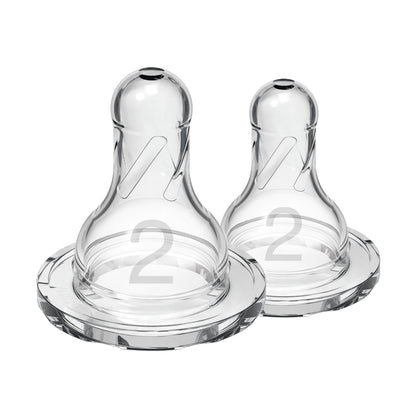 Natural Flow Level 2 Narrow Baby Bottle Silicone Nipple, Medium Flow, 3M+, 100% Silicone Bottle Nipple, 2 Pack