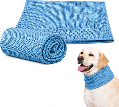 Instant Cooling Dog Bandana for Pet Scarf Soft Cool Mat Pet Collar – Eco-Friendly Breathable Polyester Dog Cooling Bandana for Dogs Puppy Bandana with Leash Hole (Blue, Small)