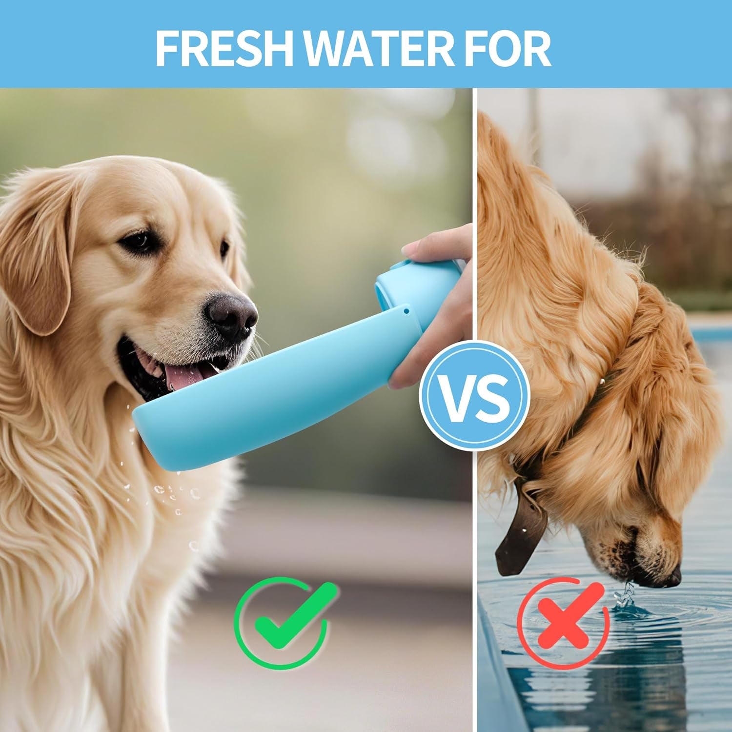 Dog Water Bottle, Leak Proof Portable Puppy Water Dispenser, Travel Puppy Water Bowl, Foldable Transparent Dog Water Bottle for Pets Outdoor Walking, Hiking, Travel, Food Grade Plastic - 19Oz Blue