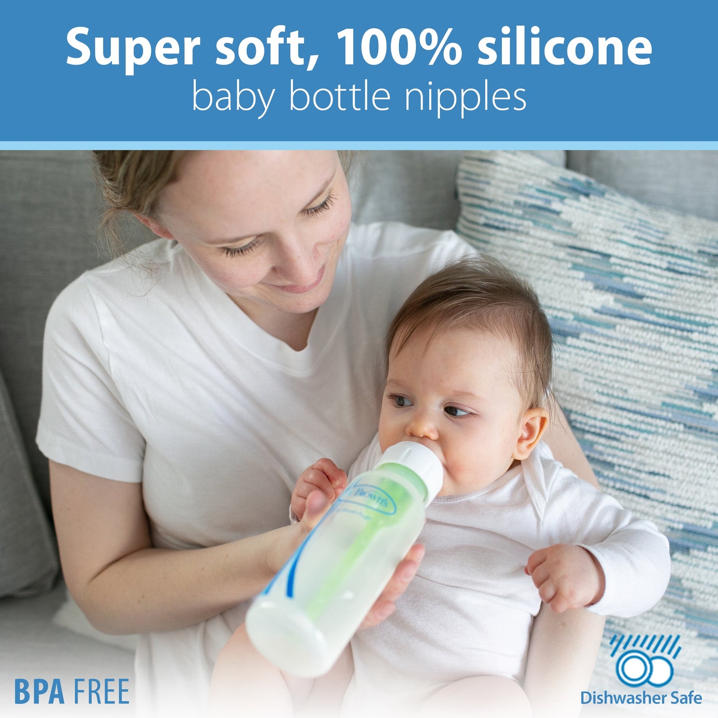 Natural Flow Level 2 Narrow Baby Bottle Silicone Nipple, Medium Flow, 3M+, 100% Silicone Bottle Nipple, 2 Pack