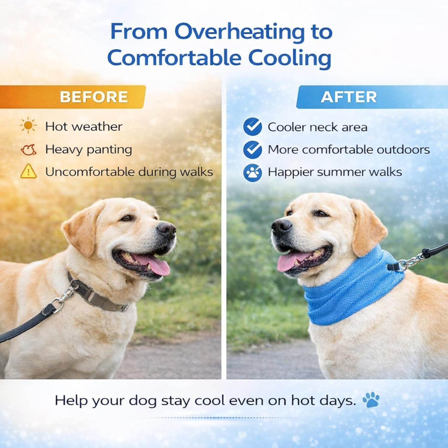 Instant Cooling Dog Bandana for Pet Scarf Soft Cool Mat Pet Collar – Eco-Friendly Breathable Polyester Dog Cooling Bandana for Dogs Puppy Bandana with Leash Hole (Blue, Small)